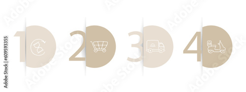 Collection of delivery icons illustrating various aspects of product shipping and delivery. Efficient, reliable, fast. Pastel color background. Vector line icon