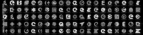mega collection letters E logo design inspiration. minimalist abstract letter logos with white color