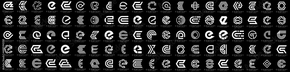 mega collection letters E logo design inspiration. minimalist abstract letter logos with white color mega collection letters E logo design inspiration. minimalist abstract letter logos with white color