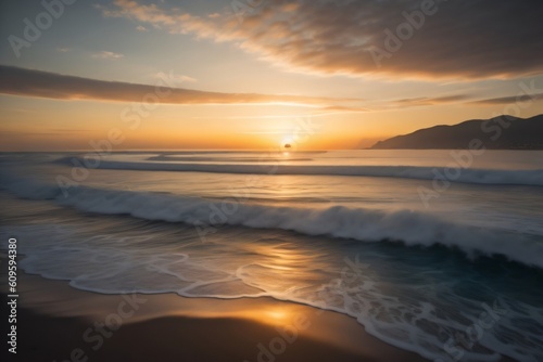 Serene Ocean Waves at Sunset ai generation © Ebad