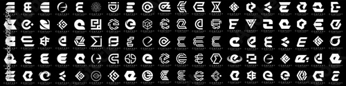 mega collection letters E logo design inspiration. minimalist abstract letter logos with white color