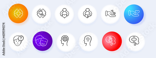 Collection of icons representing mental support and assistance. Empathy, listening, support. Pastel color background. Vector line icon