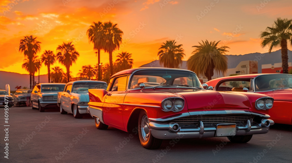Retro Movie Night: Classic Cars and Palm Springs. Generative AI