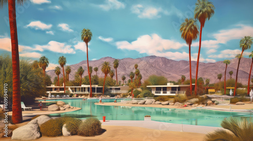 Swinging Sixties: Beachside Bliss in Palm Springs. Generative AI