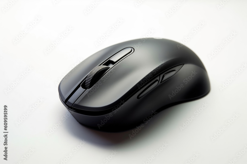 Black Mouse on a Clean White Surface. Generative AI Black Mouse on a Clean White Surface. Generative AI