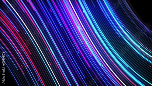 Abstract neon blue theme light streaks loop bend motion background, cyberpunk technology motion background, cybercity wire lines loop