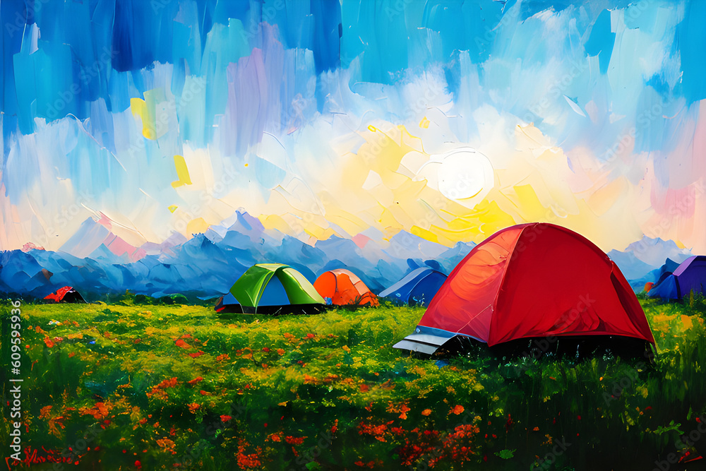Φωτογραφία Tents and campsite at the top of the mountains overlooking the scenic landscape