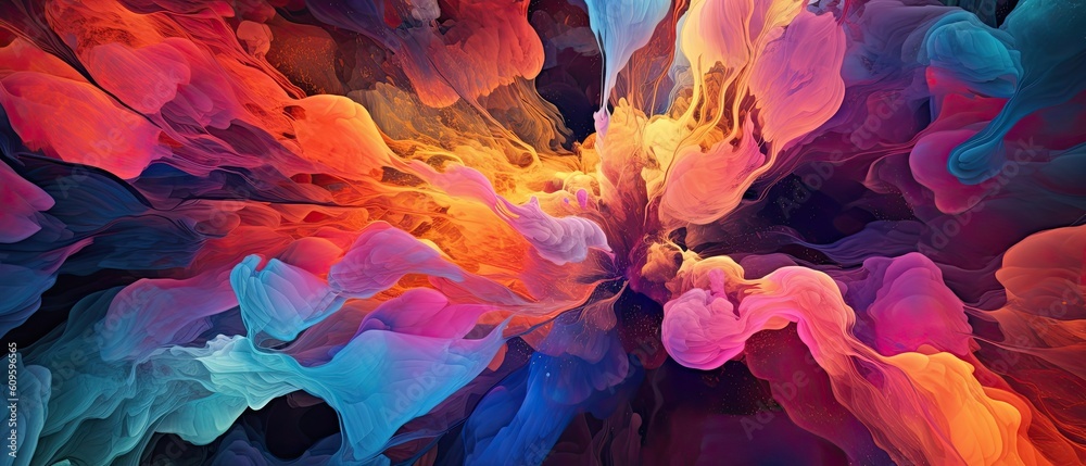 Abstract dreamy watercolor background with colored painting, vivid rich color, water smoke, dissolving texture, luxury style, futuristic and bright wallpaper backdrop for business - Generative Ai
