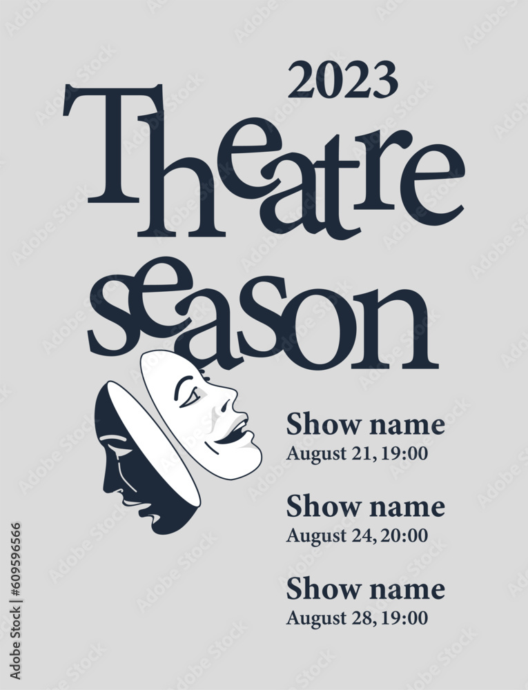 Classic typography text for theater poster with masks. Design of posters, flyers and promos. Vector flat illustration