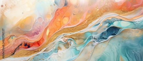 Abstract alcohol ink background, luxury and creative paint with beautiful and dreamy color, unique colored marble art with oil painting, wide graphic design for print and business - Generative Ai