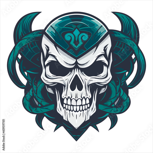 Skull emblem vector logo. Agressive ancient warrior human skull