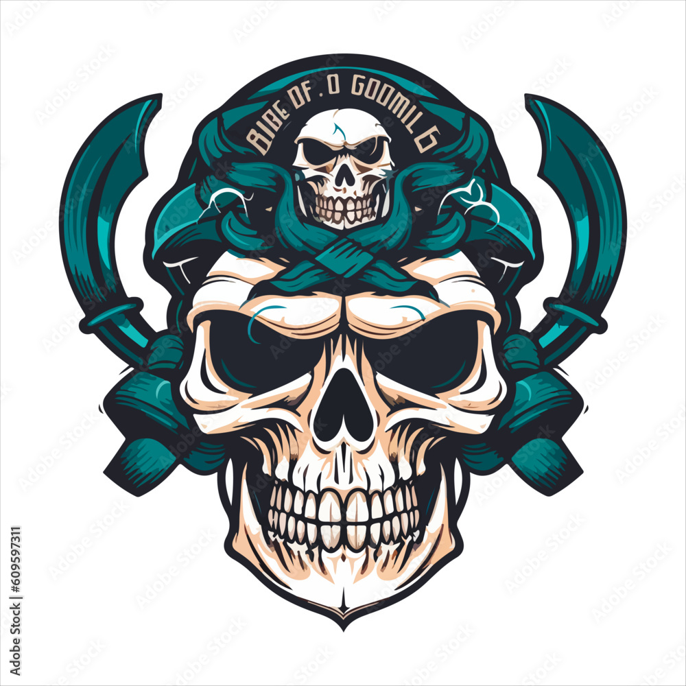 Skull emblem vector logo. Agressive pirate human skull