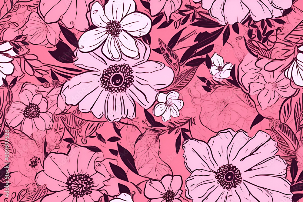 Floral pattern. Seamless pattern with decorative flowers and plants. AI generated Floral pattern. Seamless pattern with decorative flowers and plants. AI generated