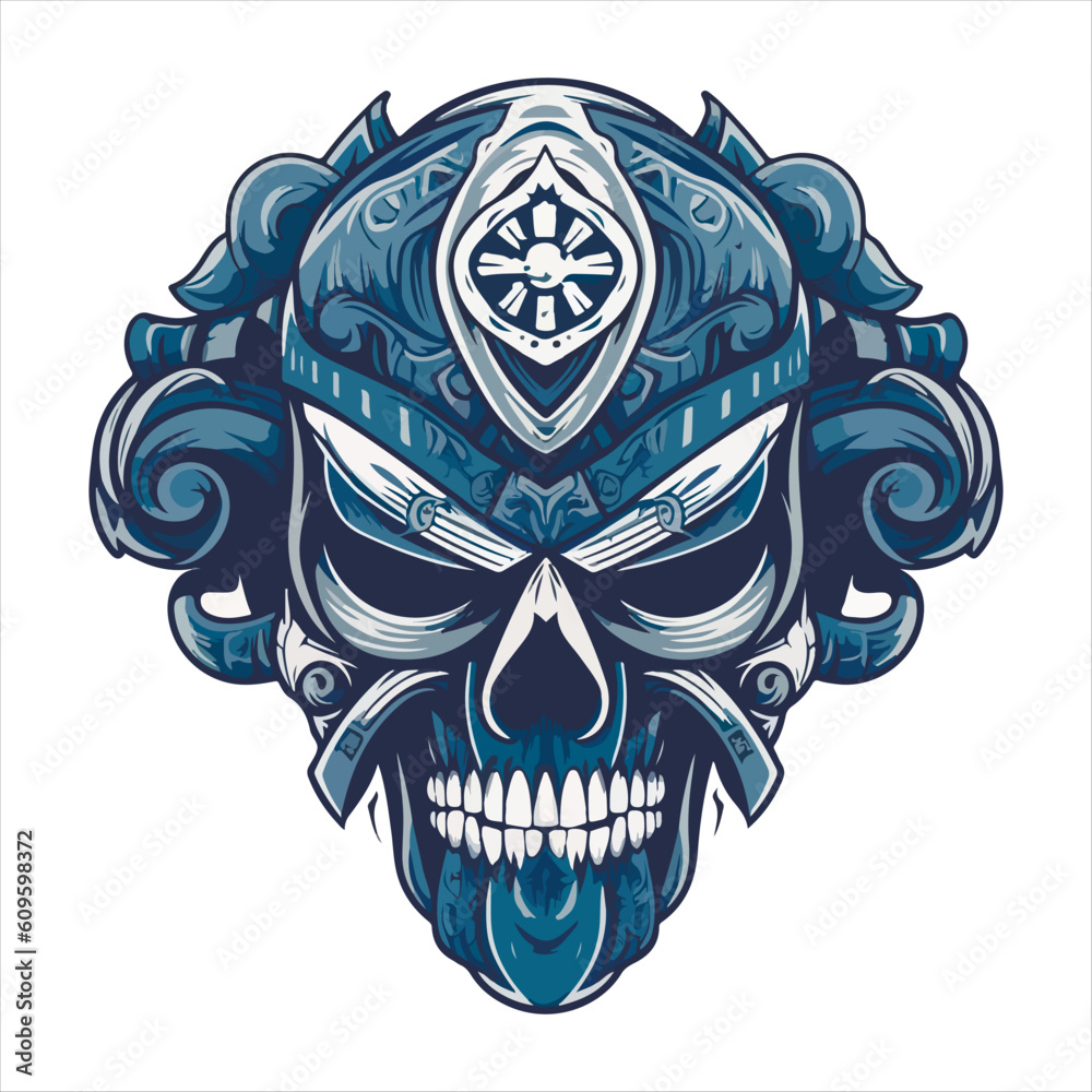 Skull emblem vector logo. Agressive human aztec demonic skull Skull emblem vector logo. Agressive human aztec demonic skull