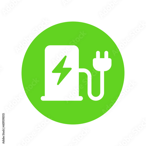 Electric vehicles charging point icon, EV car charge station circle sign, isolated on white background, Vector illustration