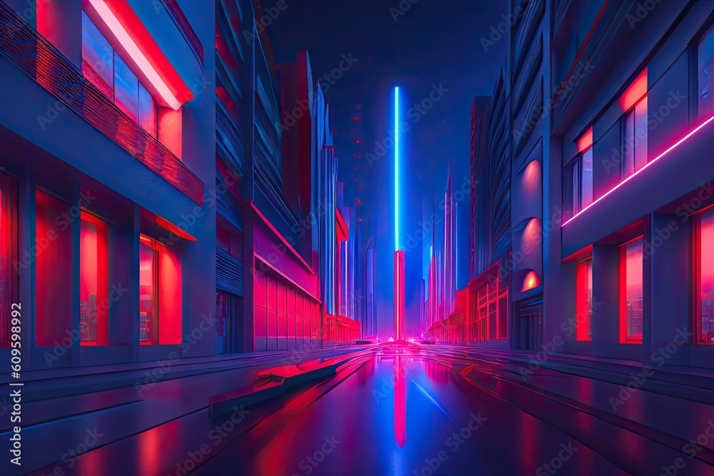 Neon Red and Blue Future City Generative AI