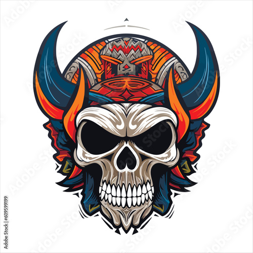 Skull emblem vector logo. Agressive rider human skull