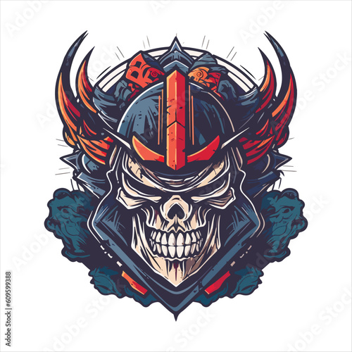 Skull emblem vector logo. Agressive ancient warrior human skull