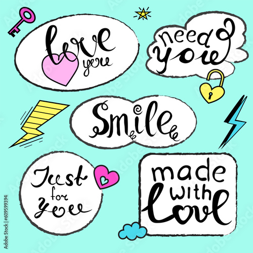 Set of speech bubbles with compliment phrases