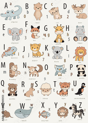 icon collection of cute animals smooth color letters a to z