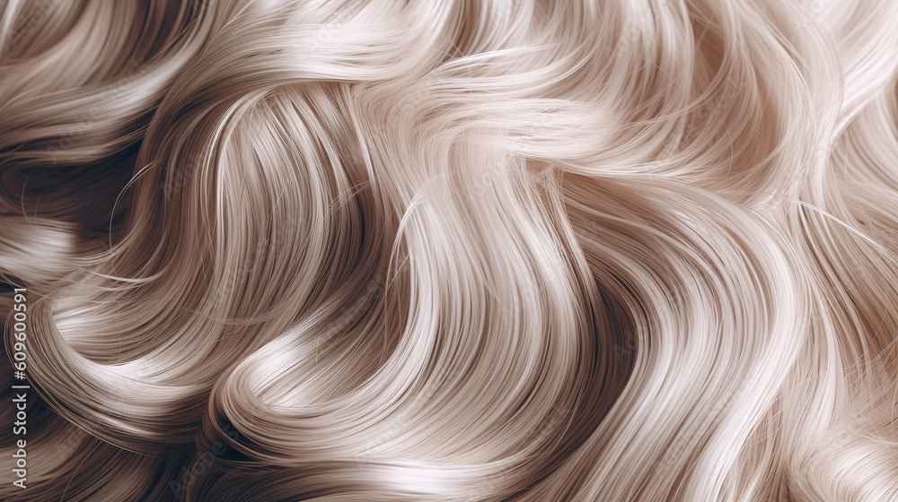 Close-up of curly blonde hair strands, beauty and fashion concept. Macro shot of female blond hair strands, top view. Hair care concept. Tuft Blonde hair. AI generated Close-up of curly blonde hair strands, beauty and fashion concept. Macro shot of female blond hair strands, top view. Hair care concept. Tuft Blonde hair. AI generated