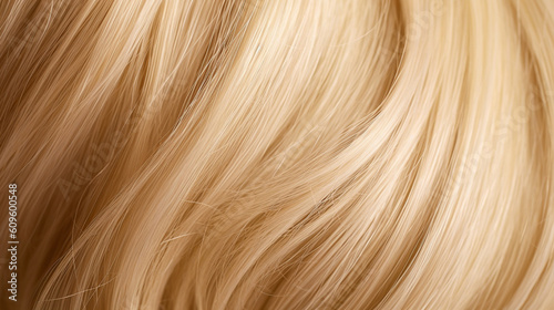 Close-up of curly blonde hair strands, beauty and fashion concept. Macro shot of female blond hair strands, top view. Hair care concept. Tuft Blonde hair. AI generated