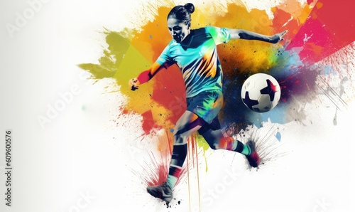 Dynamic soccer player with a colorful graphic trail. Creating using generative AI tools