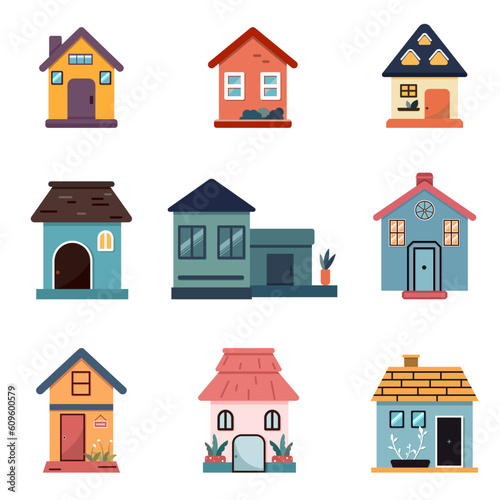 Home vector set in flat design on white background 