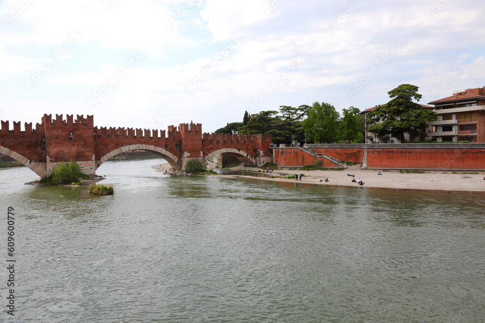 river called Adige and   the bridge called PONTE DI CASTELVECCHIO of the city of Verona in Italy
