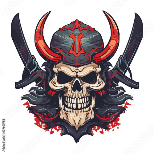 Skull emblem vector logo. Agressive ancient warrior human skull