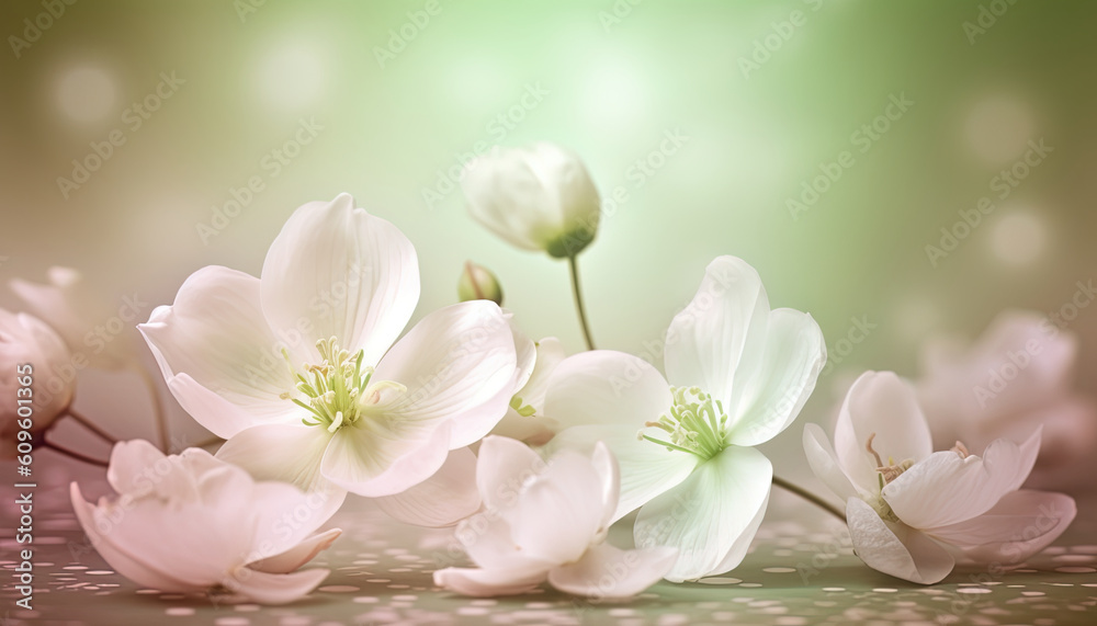 Obraz premium Close up with white jasmine flowers on blur background