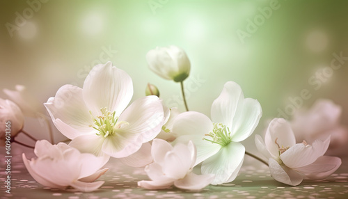Close up with white jasmine flowers on blur background © IonelV