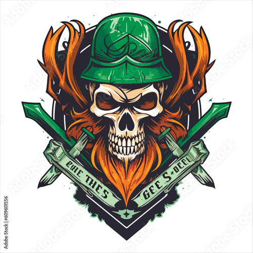 Skull emblem vector logo. Agressive rider human skull