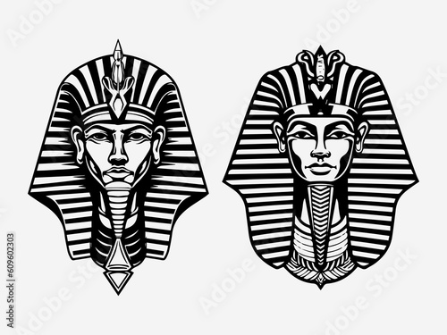 Enigmatic hand drawn logo design illustration featuring a pharaoh, symbolizing leadership, heritage, and grandeur Generative AI