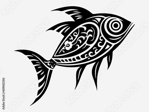 Eye catching hand drawn logo design illustration showcasing a fish tribal tattoo, embodying resilience, fluidity, and the depths of the ocean Generative AI