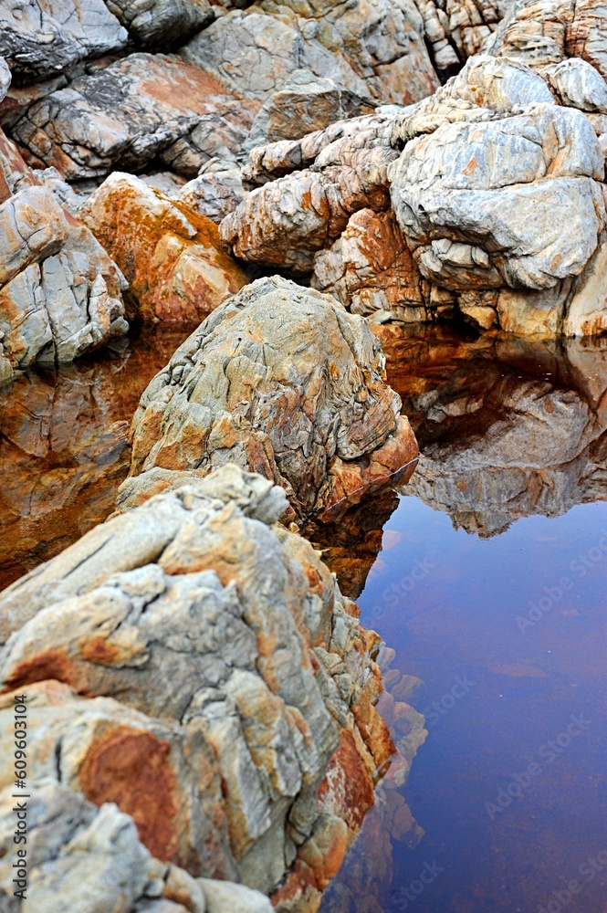 closeup of beautiful rocks in water pools