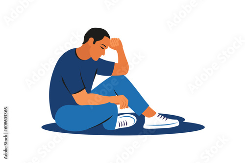 Male depression. Young man having frustration or depressed . Mental health problems concept. Vector illustration.