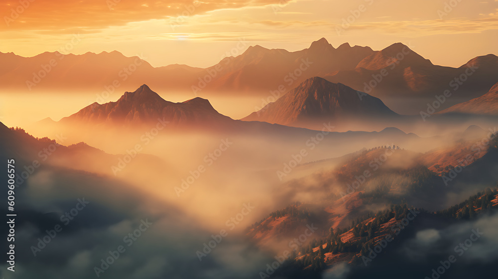 Serene Mountain Sunset Generative AI