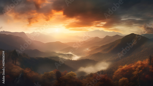 Peaceful Mountain Sunset Generative AI