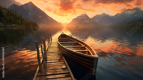 Sunset Over the Serene Mountain Lake Generative AI