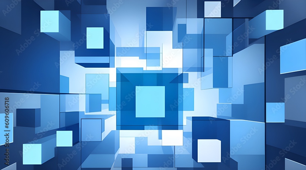illustration of abstract blue geometric squares background. Generative AI