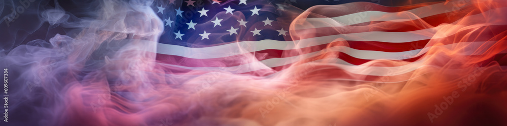 Banner of smoke texture or background of the American flag. Banner texture celebrating the United States independence. Banner of smoke texture or background of the American flag. Banner texture celebrating the United States independence.