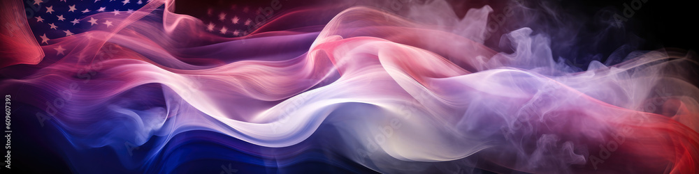 Fototapeta premium Banner of smoke texture or background of the American flag. Banner texture celebrating the United States independence.