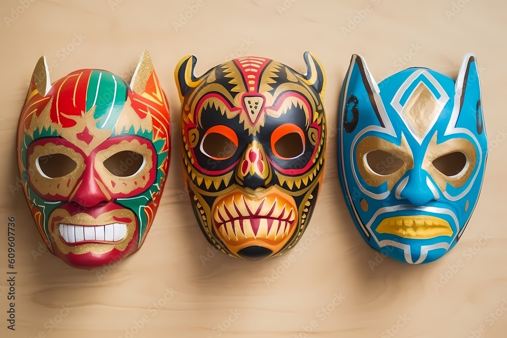 Lucha libre, set of luchador mexican wrestling masks icons. Generative Ai. Lucha libre, set of luchador mexican wrestling masks icons. Generative Ai.