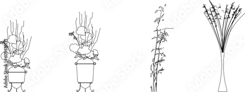 Sketch vector illustration of ornamental plants in pots to decorate the room