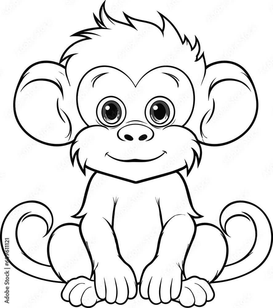 Obraz premium Monkey, colouring book for kids, vector illustration