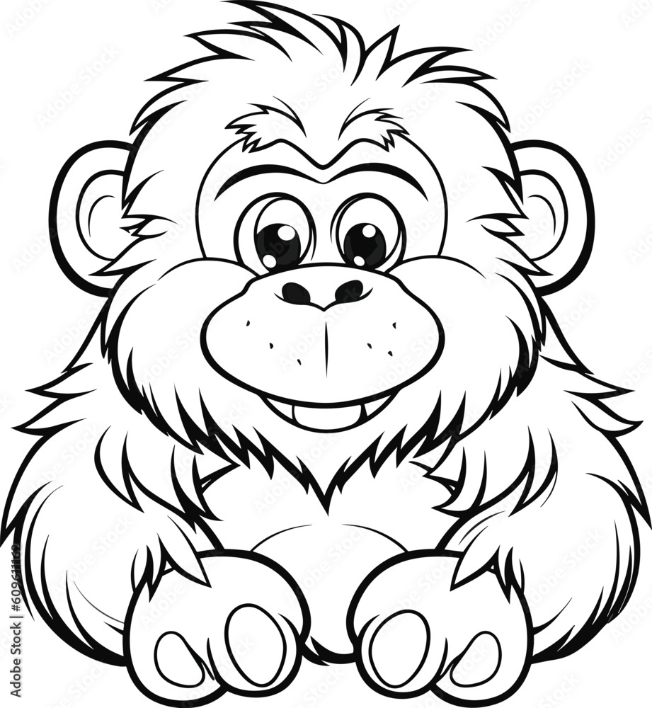Orangutan, colouring book for kids, vector illustration
