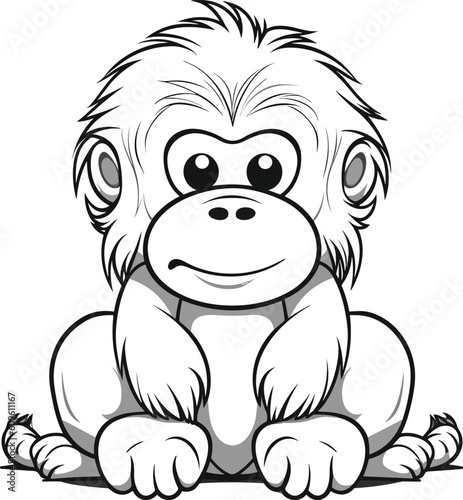 Orangutan, colouring book for kids, vector illustration