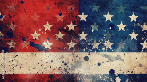 Banner with grunge USA background with red and blue. 