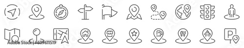 Line icons about navigation and location, thin line icon set 1/2. Symbol collection in transparent background. Editable vector stroke. 512x512 Pixel Perfect.